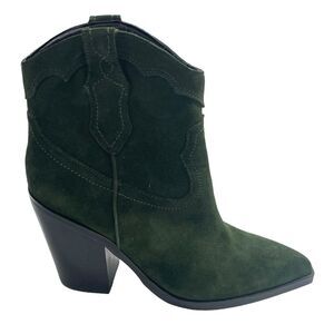 NEW Marc Fisher Gona Western Bootie Dark Green Suede Leather Fall Boots 6‎ Shoes